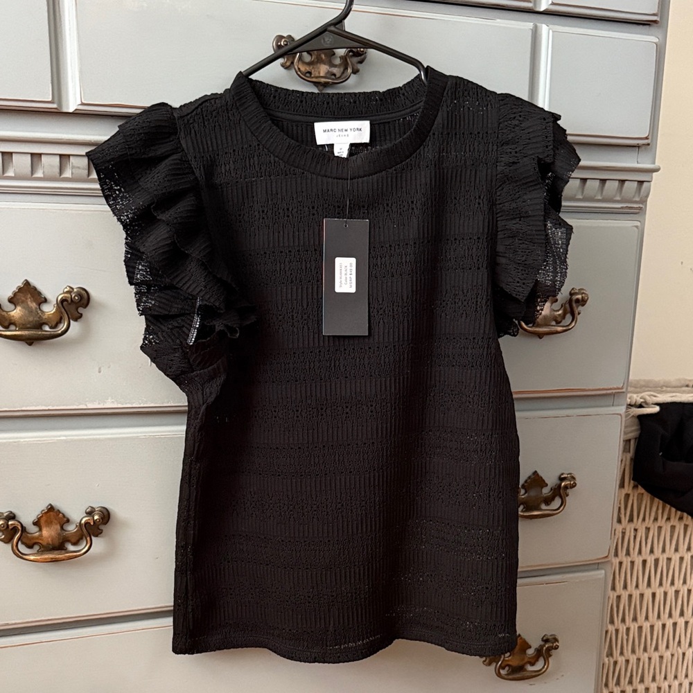 Marc New York Black Ruffle Sleeve Top